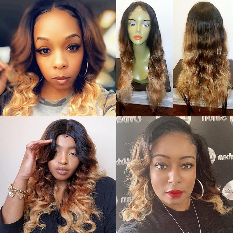 Brazilian Body Wave Human Hair Bundles with Lace Frontal Closure Ombre Brown 3 Tone 1b/4/27 Colored Human Hair Weave Bundle with Frontal Remy Hair Weaving