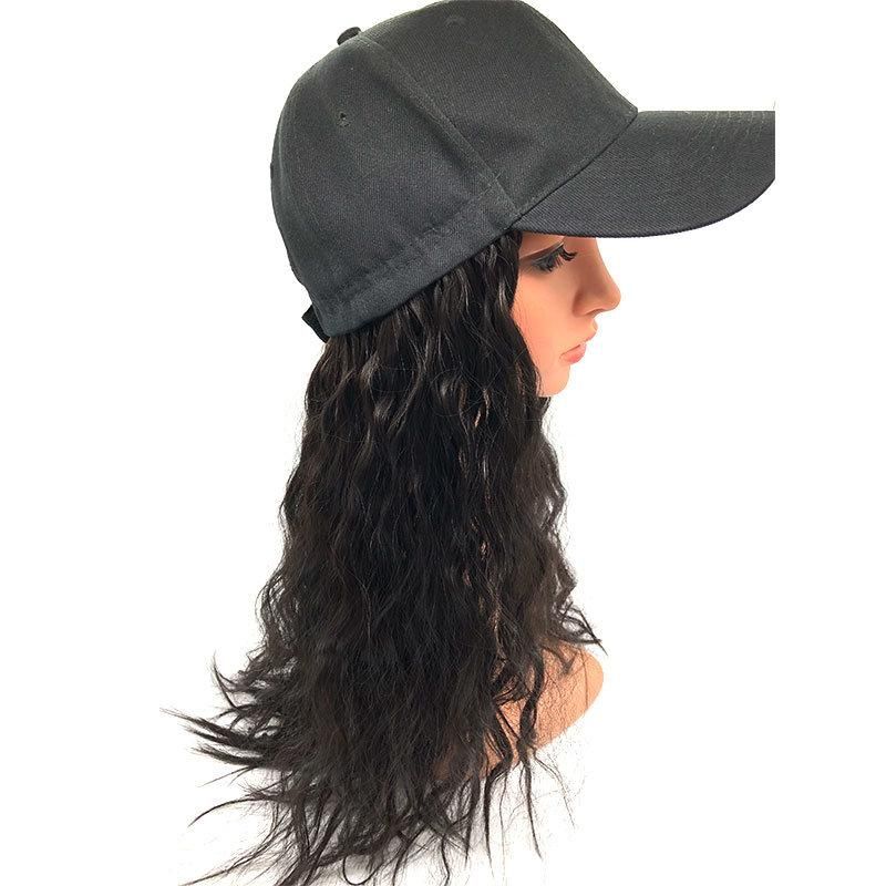 Synthetic Adjustable Hat Wigs Fashion Curly Wavy Wig with Baseball Hat