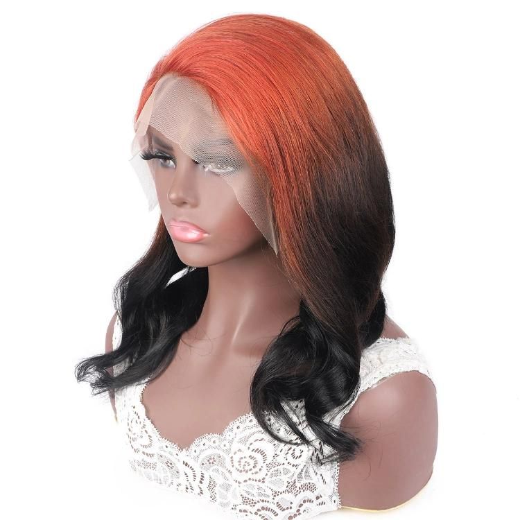Wholesale 13X4 Lace Front Natural Wavy Human Hair Wig #Ginger/1b