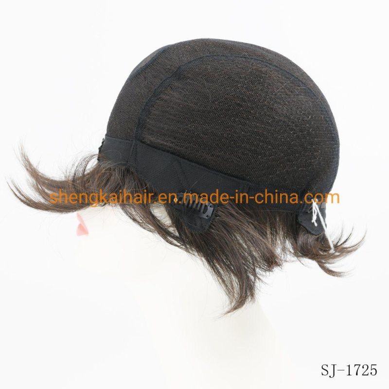 Wholesale Good Quality Handtied Human Hair Synthetic Hair Mix Curly Hair Wig with Bangs 540