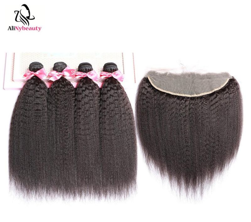 100% Virgin Brazilian Kinky Straight Hair Bundles with Lace Frontal