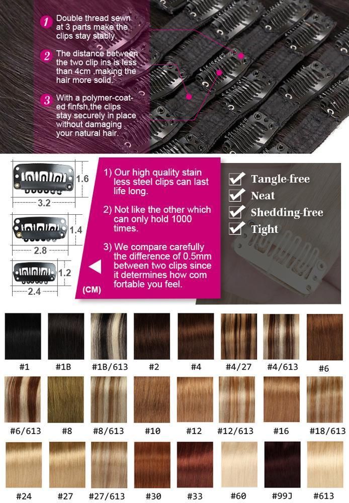 Wholesale 120g 140g 160g 180g Customized Double Drawn Thick Ends Remy Clip in Hair Extension