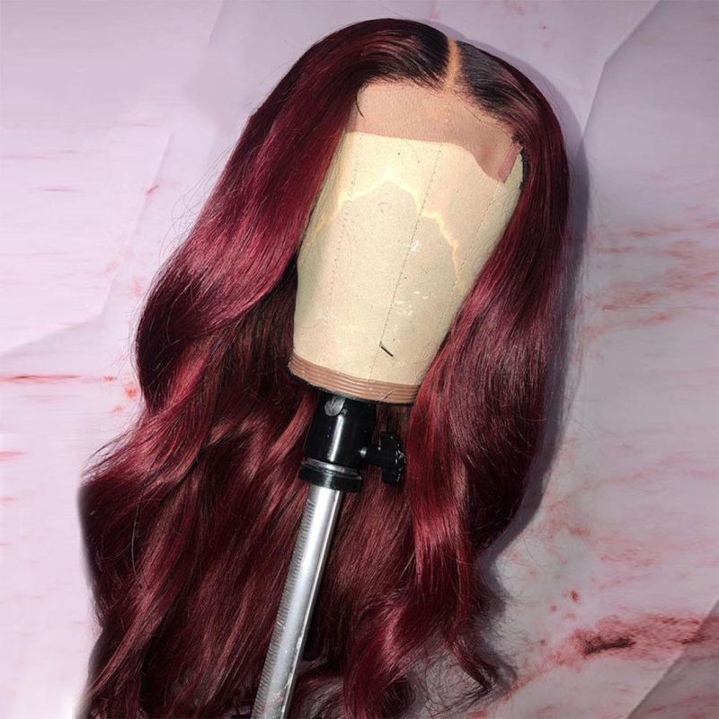 Body Wave 13X4 Lace Front Human Hair Wig for Women 150% Density Virgin Hair Wig Ombre Red
