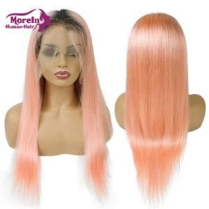 100% Human Hair Wigs Cuticle Aligned Hair 1b Pink Straight Full Lace Wig Transparent Lace