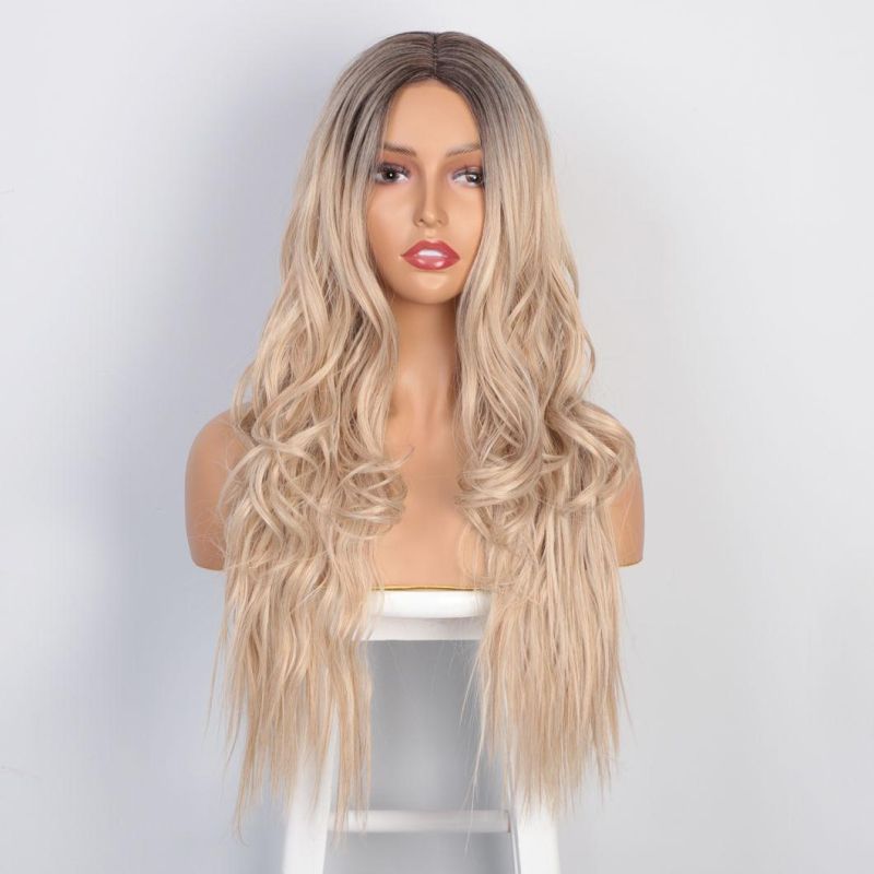 Synthetic Ombre Bloned Hair Long Body Wavy Wigs Middle Part Premiun Brazilian Hair