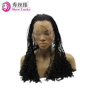 New Design #1b Braids Synthetic Lace Front Wig for Black Women High Temperature Fiber 2X Twist Braided Wigs with Kinky Curly End