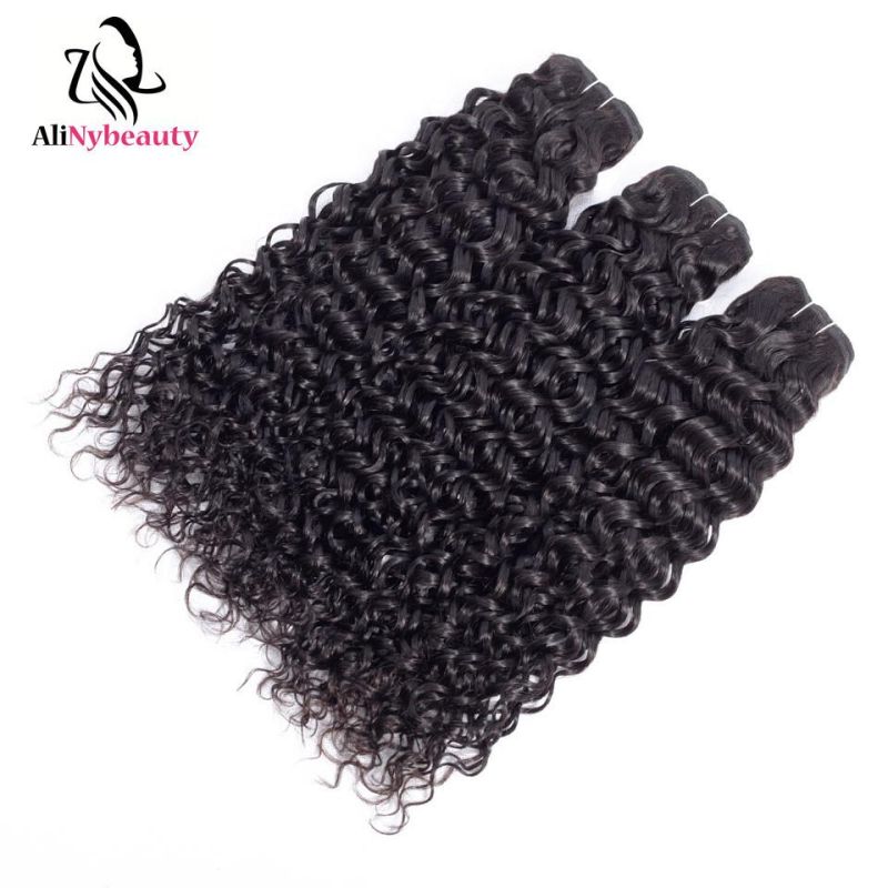 Virgin Human Hair Extensions Water Wave Bundles with Lace Frontal Closure