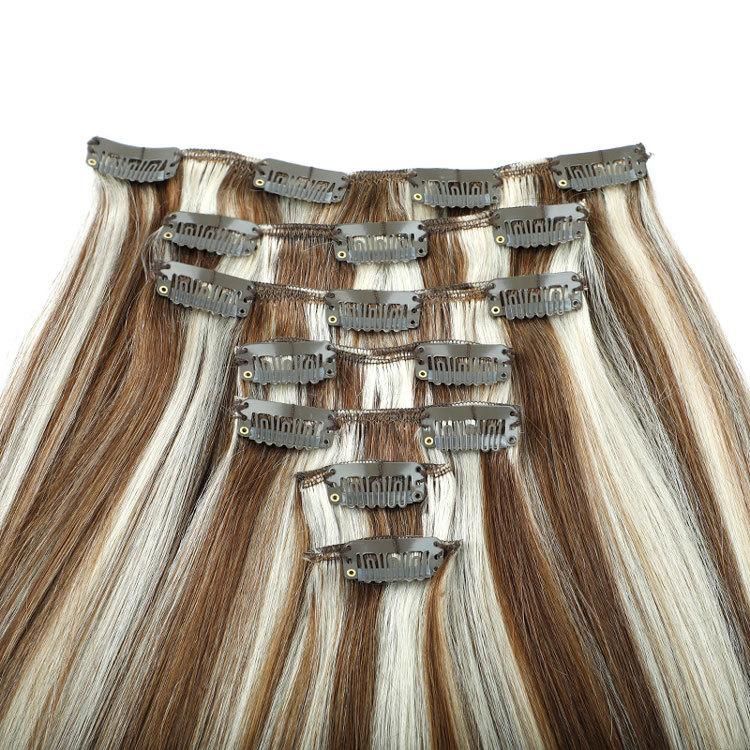 Qingdao Factory Unprocessed Invisible Remy Clip in Hair Extensions, 2022 Latest Silky Smooth Hair Extensions.