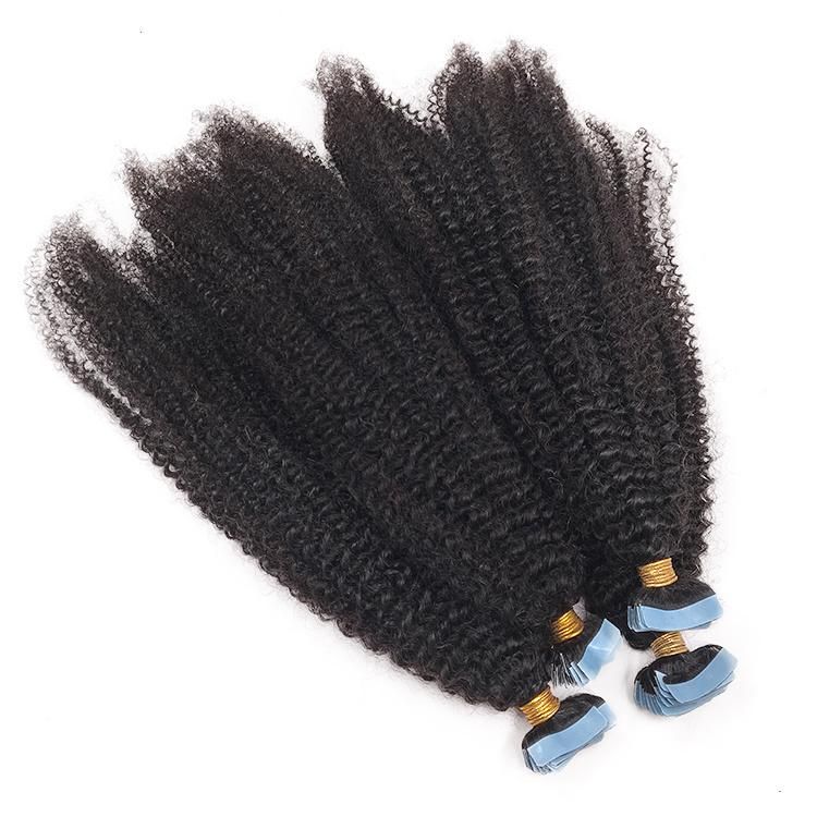 100% Human Hair Raw Remy Virgin 4A Curly Tape in Hair Extensions