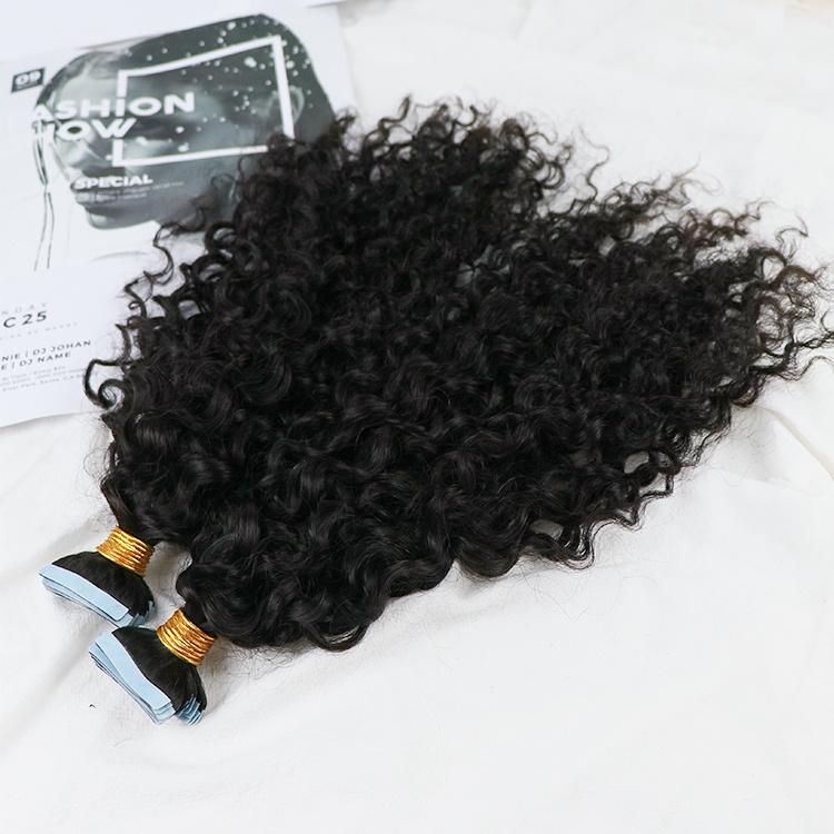 Wholesale 100% Natural Raw Indian Curly Human Hair Extensions Virgin Kinky Tape in Hair Extension