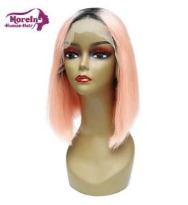 Morein Virgin Indian Ombre Short Bobo Wig 1b Pink Front Lace 180% Density Women Short Hair Wigs