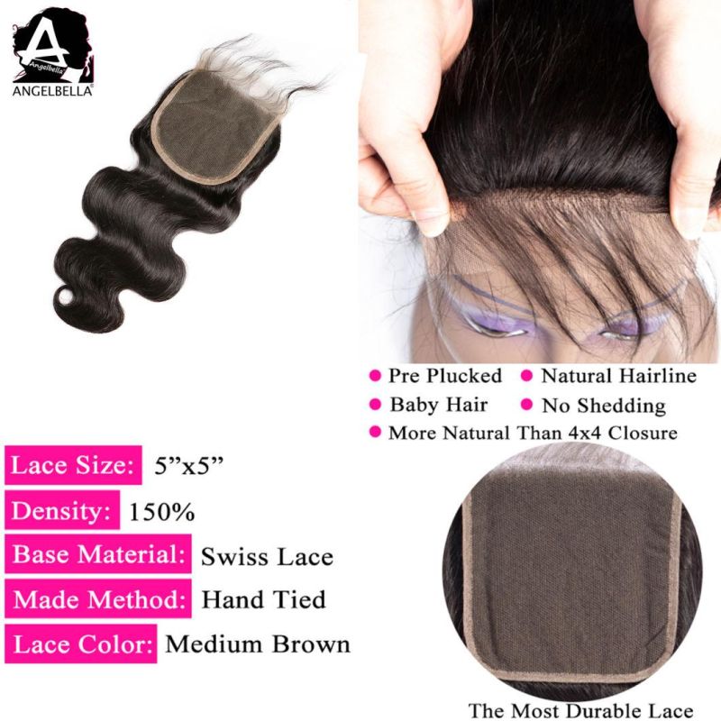 Angelbella Raw Unprocessed Closures Mink Brazilian Hair Body Wave Lace Closure