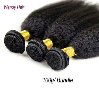 Kinky Straight Yaki Hair Unprocessed Natural Black Color 100% Brazilian Virgin Human Hair Weft Hair Weaving 100g Per Bundle