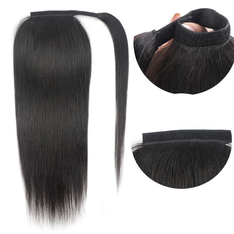 Ponytail Human Hair Clip in Straight European Wrap Around Long Ponytail Clip in 100% Remy Human Hair Extensions