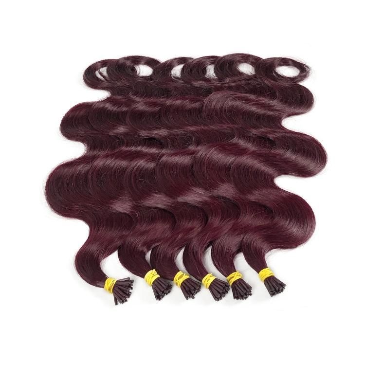 Wholesale Raw Russian Human Hair Body Wave Stick I Tip Hair Extension