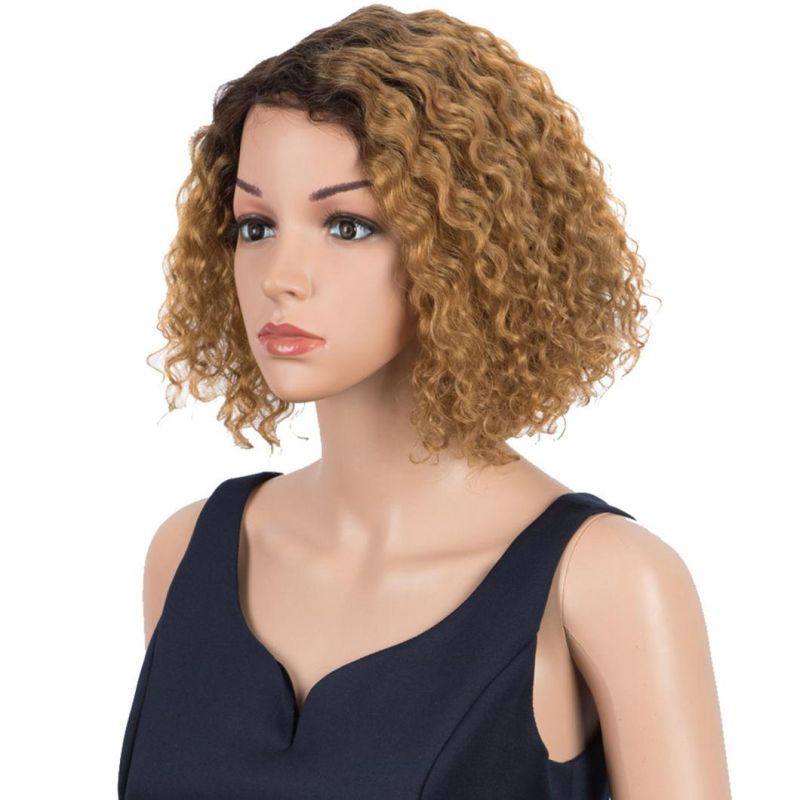 Brown Wine Red Short Water Wave L Part Lace Front Human Hair Wigs Remy Brazilian Hair Lace Front Part Wig Pixie Cut Short Bob Curly Wigs for Black Women
