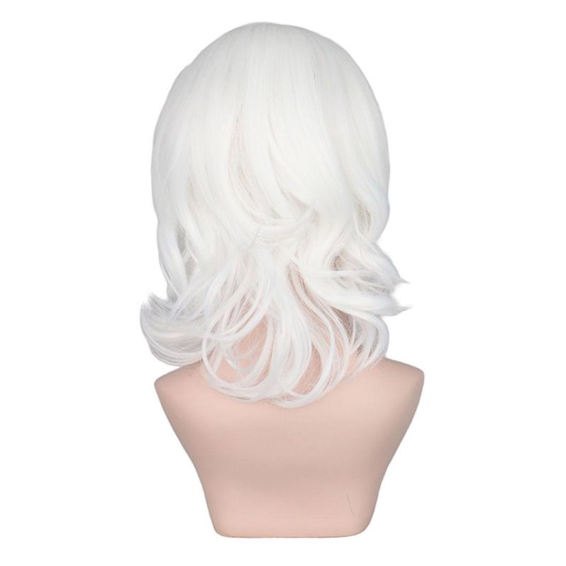 Girls Short Bob Wave Wig Cosplay White Heat Resistance Synthetic Hair Wigs 14 Inches