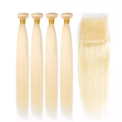 #613 Honey Blonde Bundles with Closure Brazilian Straight Remy Hair Extension Lace 100% Human Hair for Women