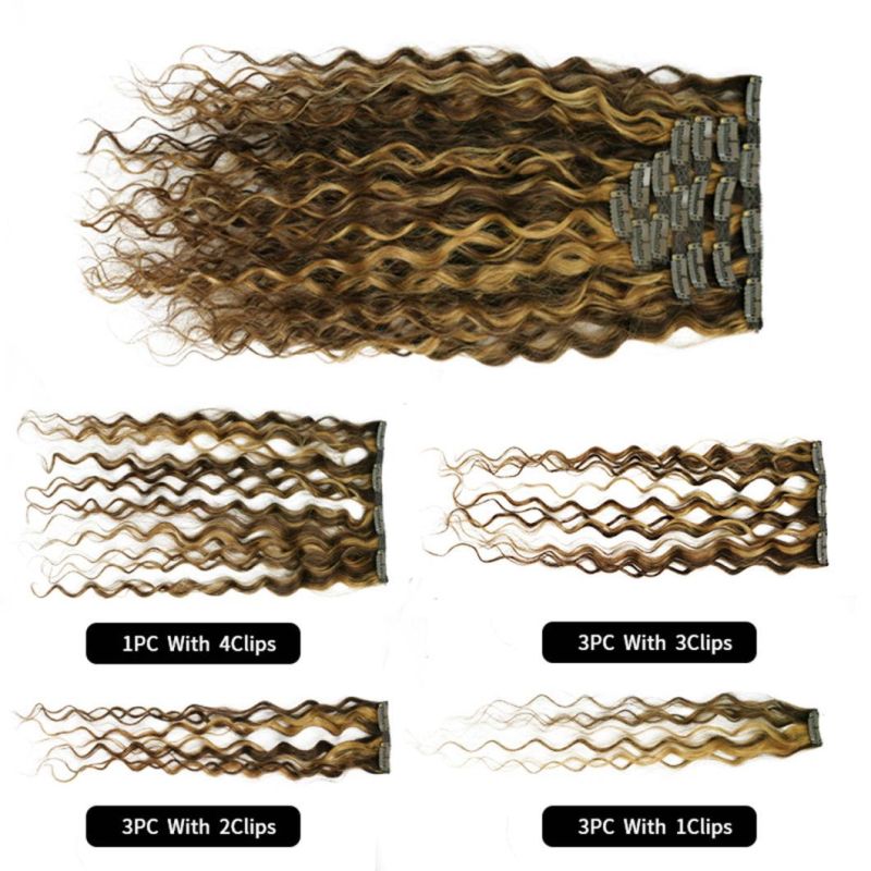 Water Wave Clip in Hair Extensions Machine Made Remy Brazilian Human Hair Head Set Clip in 4/27 20 Inches