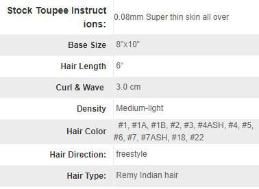 Indian Remy Hair Replacement Super Thin Skin Stock Natural Men Toupee New Times Hair