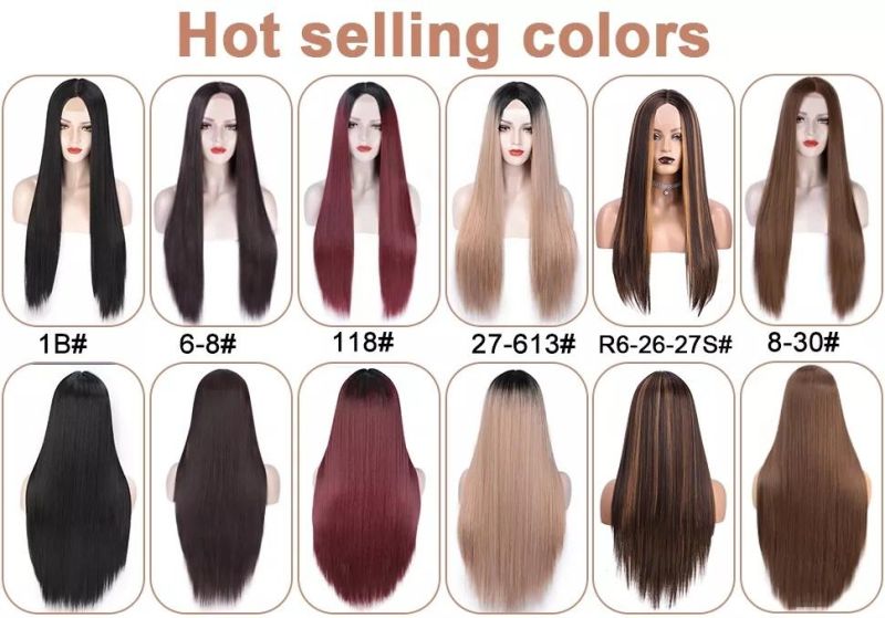 28inch Long Straight Ombre Wine Red Dark Root Wig Middle Part Lace Synthetic Wigs