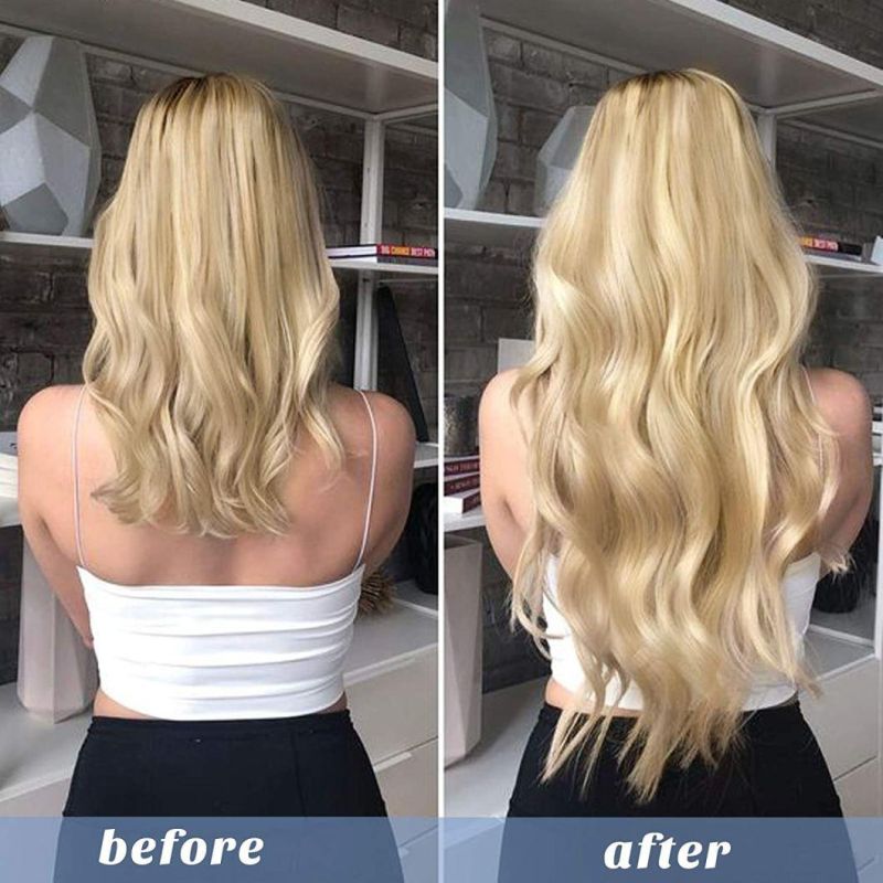 Extensions Human Hair Ombre Light Blonde Highlighted Golden Blonde 20 Inch Remy Halo Hidden Crown Wire Hair Extensions with Transparent Fish Line Hairp