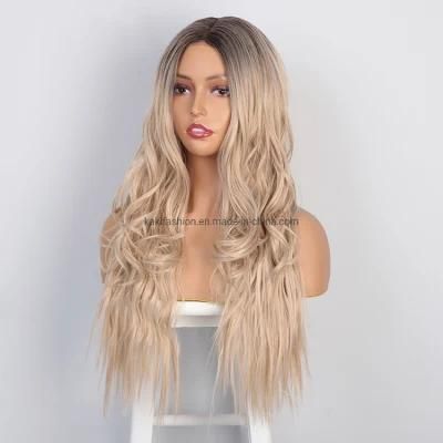 Kaki Hair Wholesale Cheap Vendor Ombre Blonde Long Body Wavy Wigs Swiss Lace Wigs Synthetic Hair Wigs for Black Women