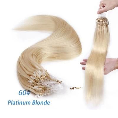 60# Platinum Blonde 22&quot; 0.5g/S 100PCS Straight Micro Bead Hair Extensions Non-Remy Micro Loop Human Hair Extensions Micro Ring Extensions