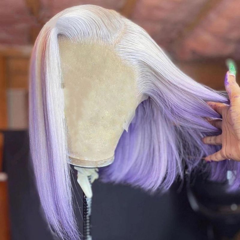 T 613 Purple Colored Wigs Bob Wig Lace Part Brazilian Human Hair Wigs for Black Women Transparent Lace Wigs Bob Remy Closure Wig