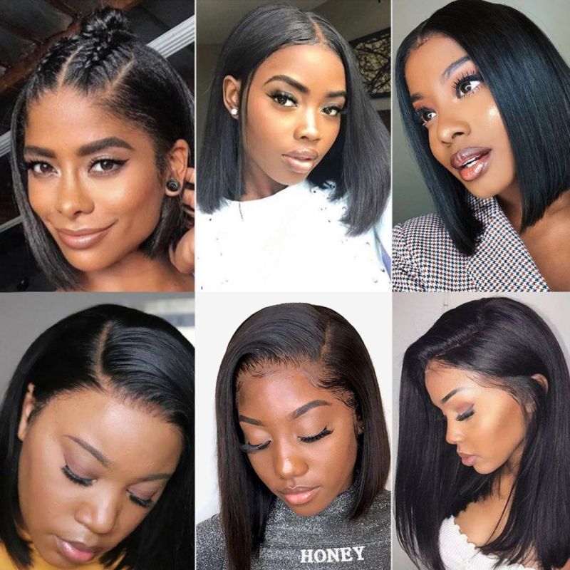 Wholesale Short Straight Bob Wigs 13X4 Lace Front Bob Wigs 150 Density Brazilian Virgin Human Hair Wigs for Women Pre Plucked with Baby Hair Natural Black 14"