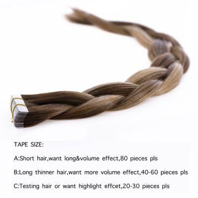Remy Tape Human Hair Extensions Double Drawn Hair Straight 20 PCS 40PCS on Adhesives Seamless