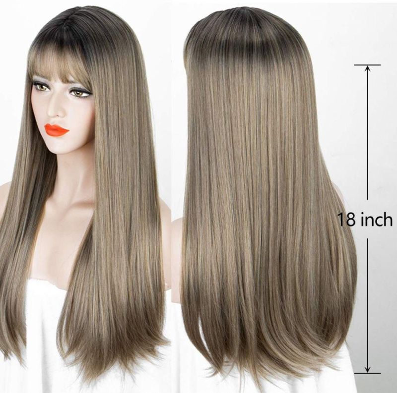 18 Inch Long Straight Wig with Bangs Synthetic Wigs for Women