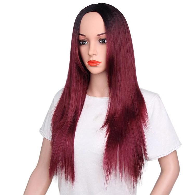 Wholesale Long Straight Natural Wave Ombre Red Synthetic Hair Wigs Extension