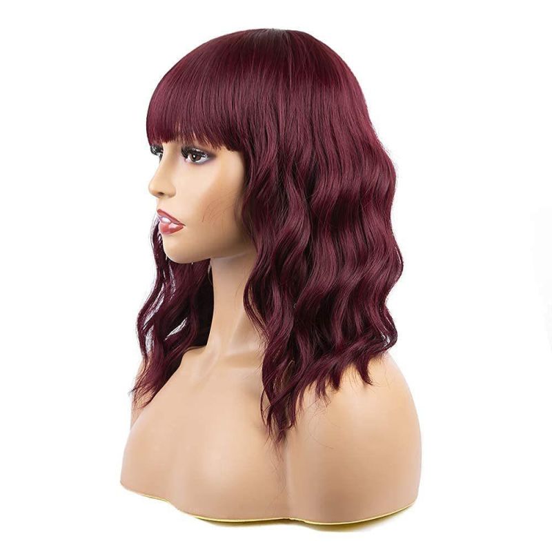 Wine Red Wigs with Bangs for Women Synthetic Curly Bob Wig with Bangs Short Wigs