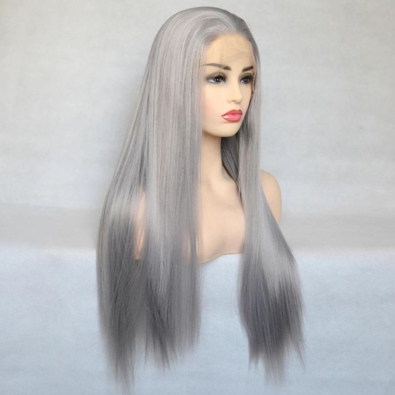Sliver Hair Brazilian Human Hair Wigs Lace Front Wig Long Straight Remy Virgin Hair Wig for Women 26 Inches
