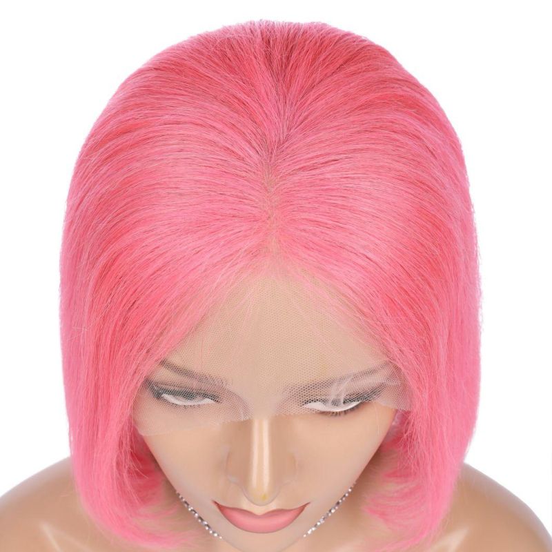 Pink Color Mink Brazilian Human Hair Lace Bob Wig