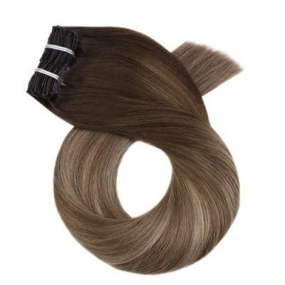 Clip in Hair Extensions 10-24 Inch Machine Remy Human Hair Brazilian Doule Weft Full Head Set Straight 7PCS 100g (10Inch Color 4-10-16)