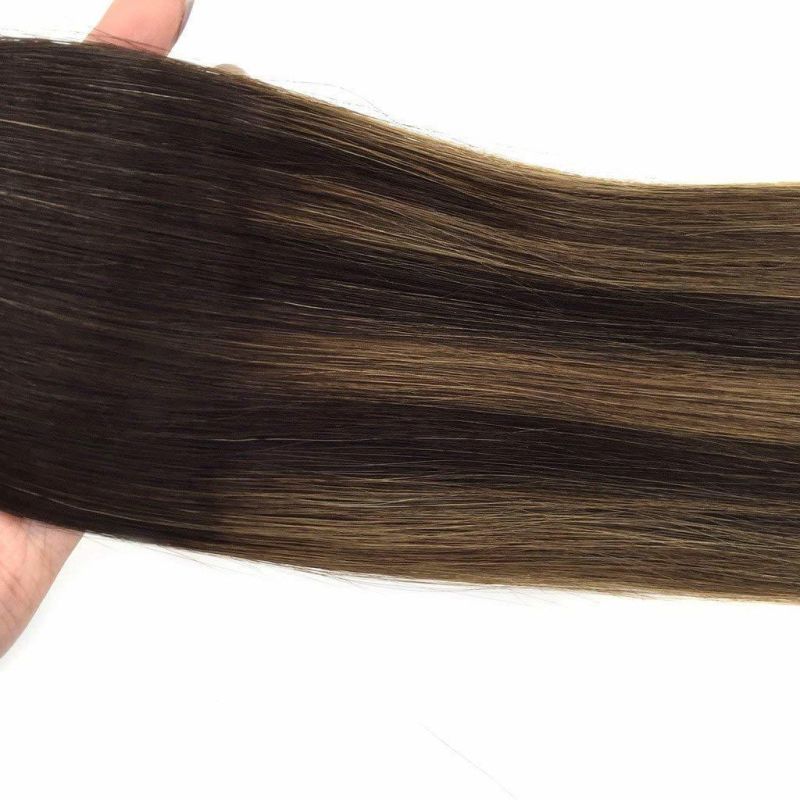 Hair Extensions Tape in Ombre Dark Brown to Chestnut Brown Balayage Real Remy Human Hair Extensions Tape in Natural Hair 20PCS 50g 24 Inch