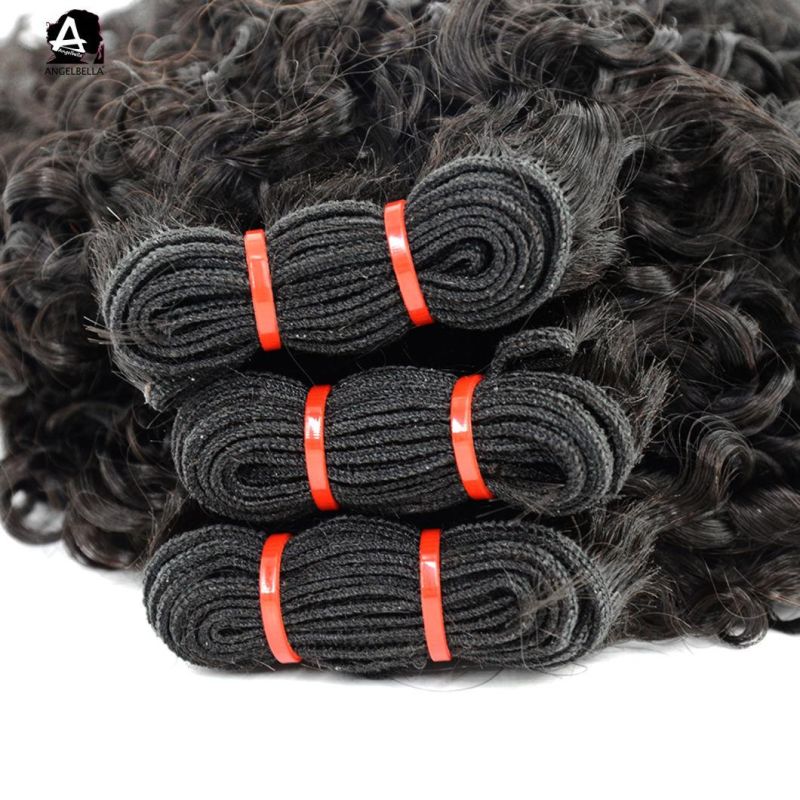 Angelbella Factory Price Wholesale Hair Product Bundles Double Weft 1b# Pissy Curl Human Hair Weaving