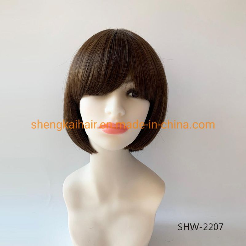 Wholesale Handtied Grade Hair Heat Resistant Synthetic Hair Short Black Bob Hair Wig with Bangs 547