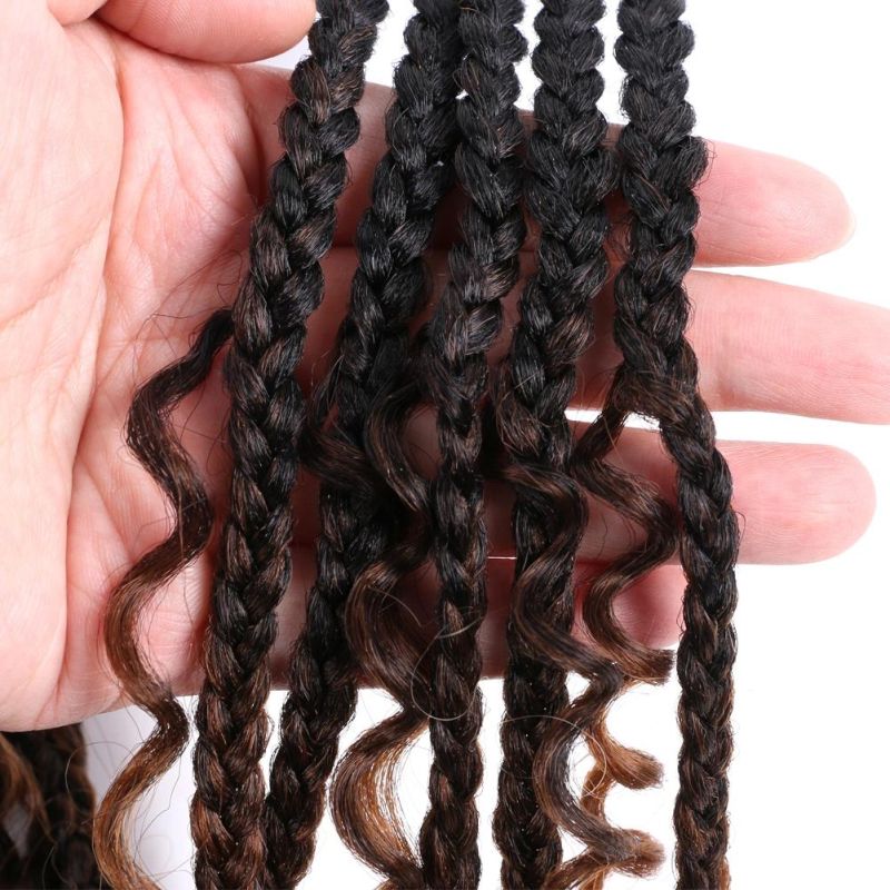 Bohemian Hair Goddess Locs Box Braids with Curly Ends Ombre Pre-Looped Synthetic 3X River Box Braiding Hair