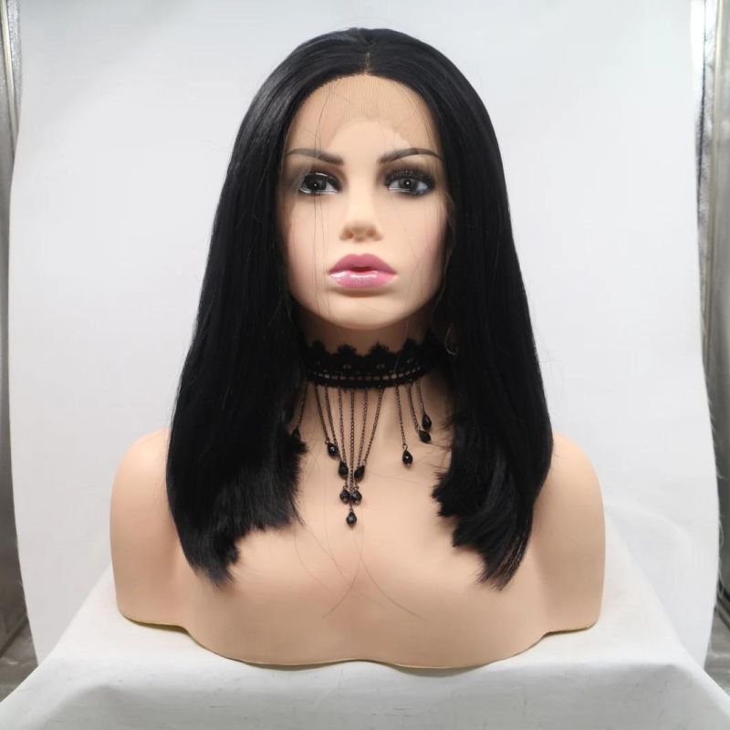 Competitive Price Synthetic Wig Lace Front Kanekalon Natural Black Synthetic Long Straight Hair Wig