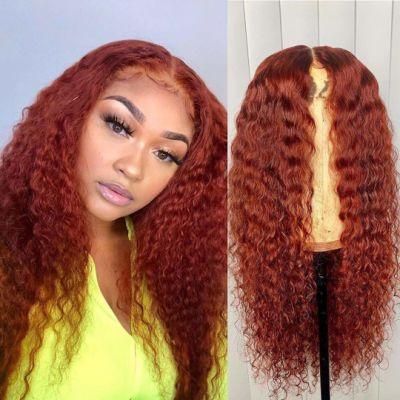 13X4 Deep Curly Lace Front Wig Human Hair 150% Density Frontal Lace Wig Pre Plucked Hairline with Baby Hair for Women Orange Red Color
