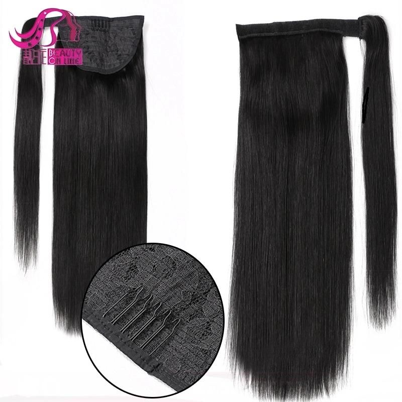 Double Drawn 100% Remy Human Hair Ponytail Wrap Clip on Horse Tail