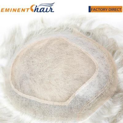 Custom Human Grey Toupee for Men Mono with Clear PU and Lace Front Hairpiece