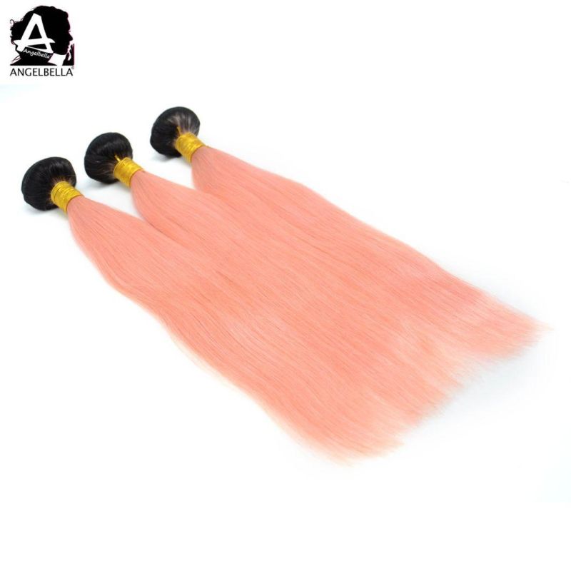 Angelbella Top Quality Remy Human Hair 1b#-Pink Hair Weaving Bundles