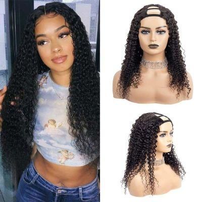 Wholesale None Lace Machine Made U-Part Curly Human Hair Wigs