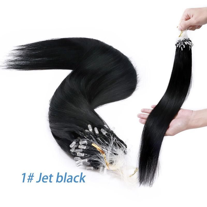 1# Jet Black 24" 0.5g/S 100PCS Straight Micro Bead Hair Extensions Non-Remy Micro Loop Human Hair Extensions Micro Ring Extensions