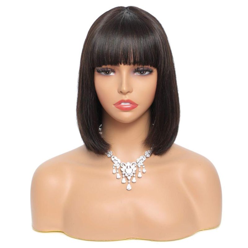 Short Bob Human Hair Wigs with Bangs None Lace Front Wigs Brazlian Straight Hair Machine Made Bob Wig for Women