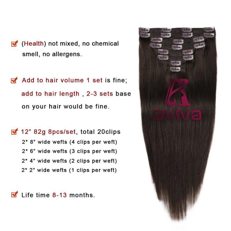 Aviva Clip in Human Hair Extension 12inch 8PCS/Set Full Head Clip in Virgin Hair Extension (AV-CH08)